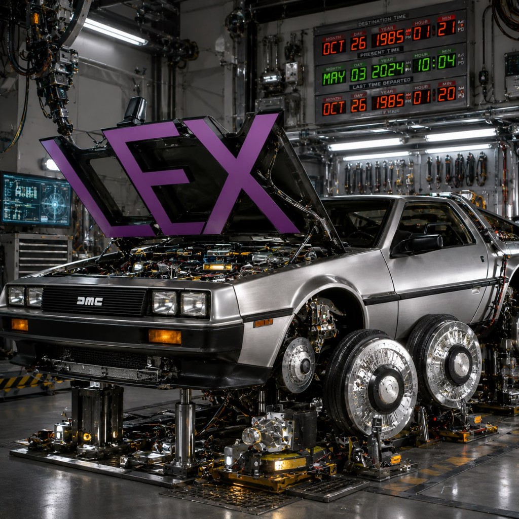 LexClinic logo — LEX DeLorean time-circuit lab mark