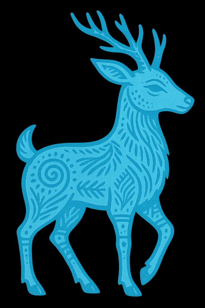 Maxayauwi NFT — patterned cyan deer on black